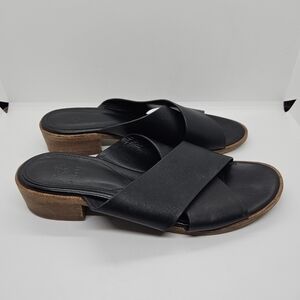 Isola black leather criss cross heeled slide sandals US 7